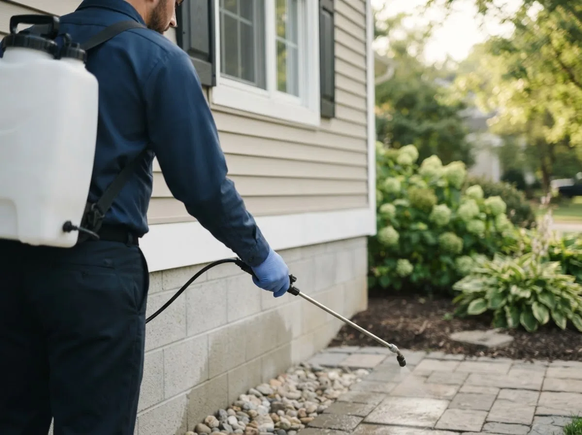 Pest control technician inspecting a home in Vermillion, MN